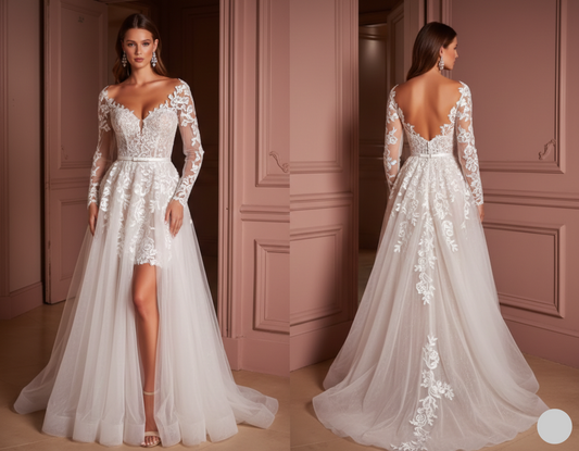 Plus Size Sleeve Wedding Dress Lace Applique Short Tulle Gown