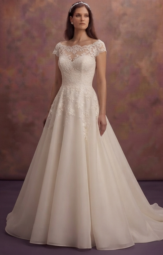 Portrait Neckline Wedding Dresses with Romantic Charm