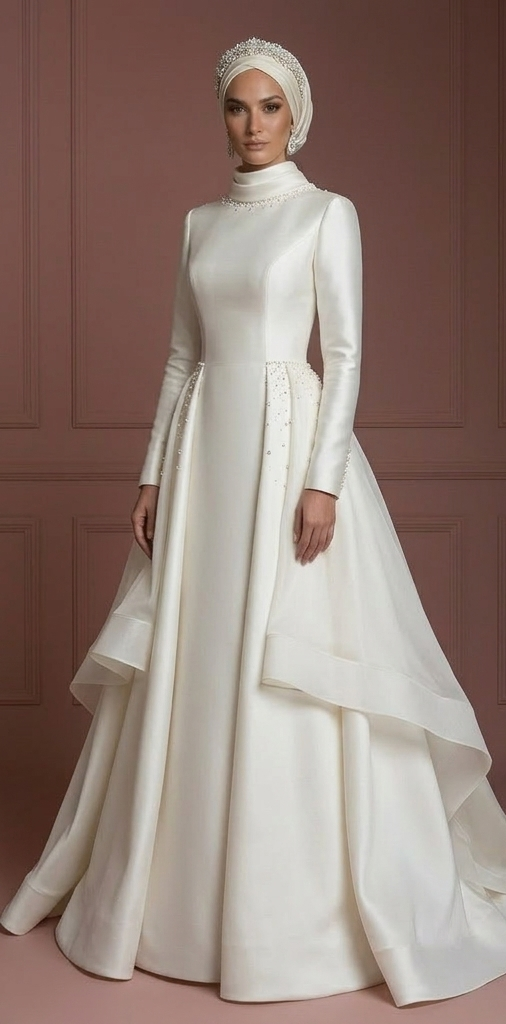 Premium Hijab Wedding Dress Elegant Bridal Couture Muslim