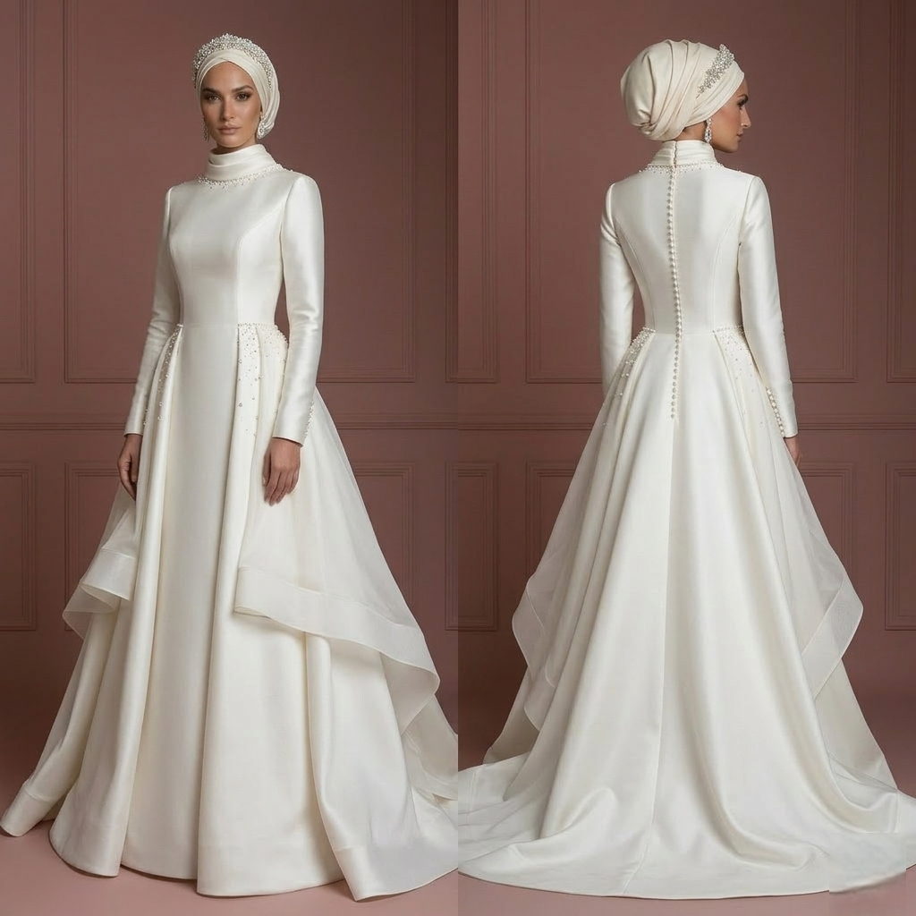 Premium Hijab Wedding Dress Elegant Bridal Couture Muslim