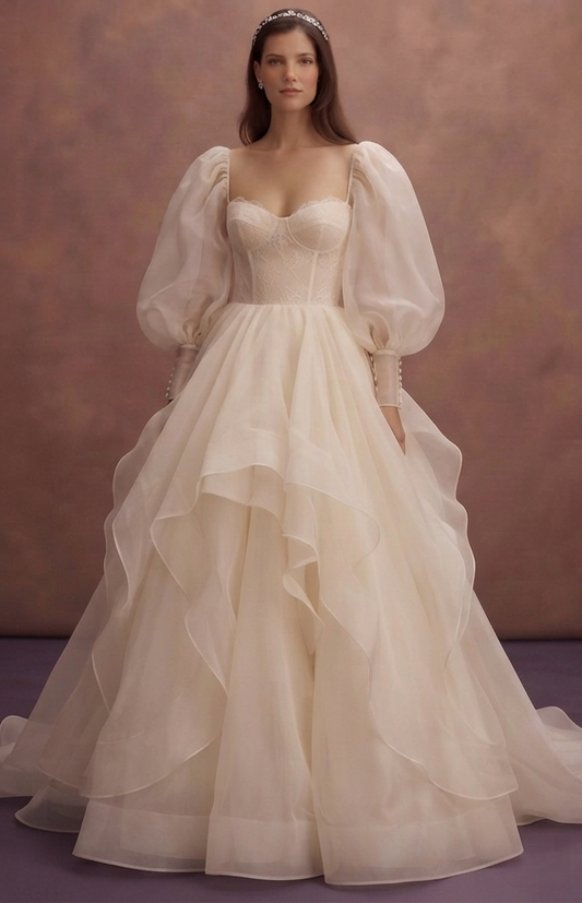 Puff Sleeve Organza Wedding Dresses with Romantic Volume