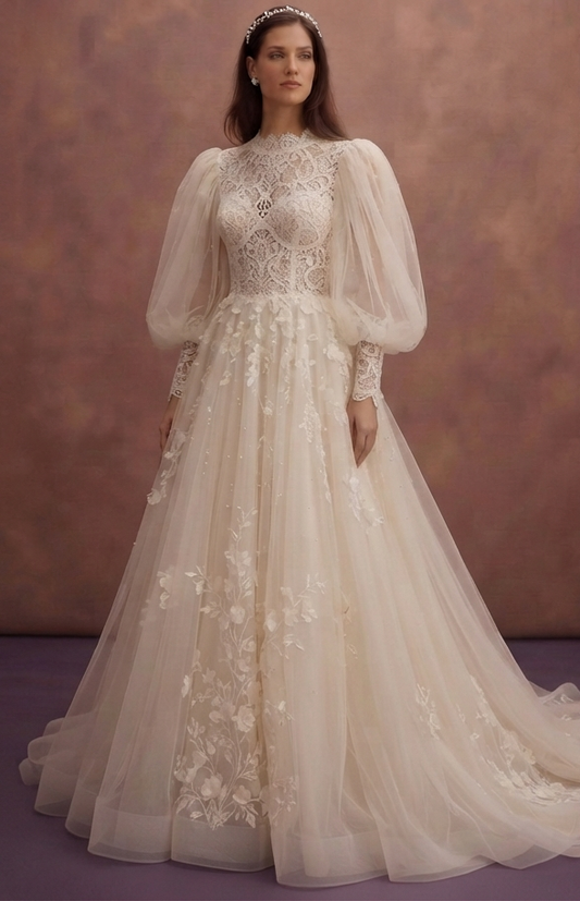 Puff Sleeve Tulle Wedding Dresses with Fairytale Appeal