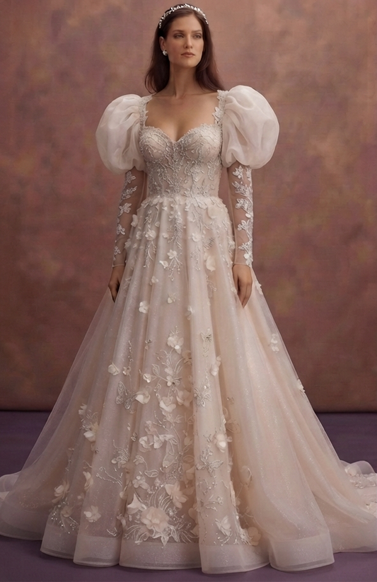 Puff Sleeve Wedding Dresses with Fairytale Style