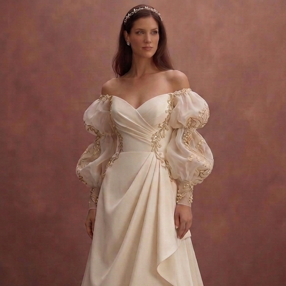 Puff Sleeve Wedding Dresses with Romantic Flair