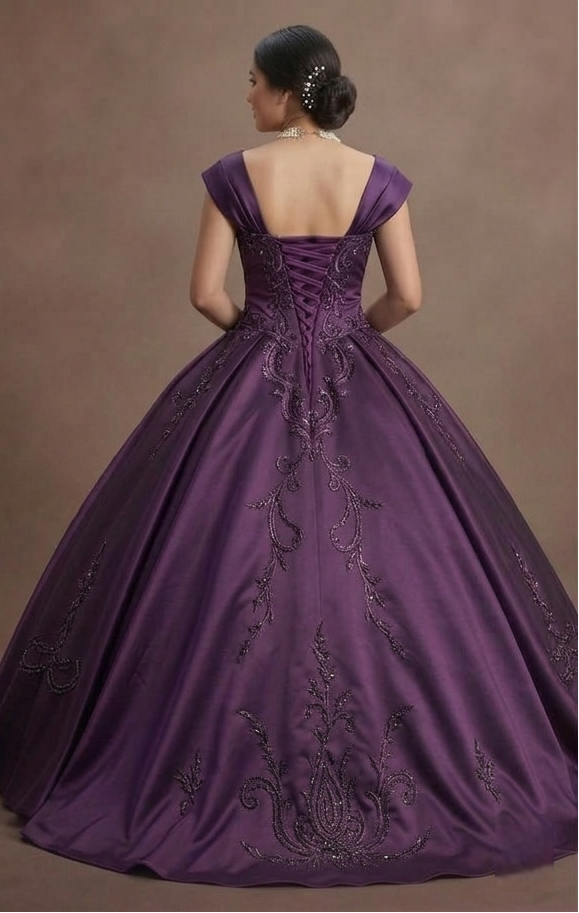 Purple Quinceañera Dress - Dark Iris Satin Luxe Gown
