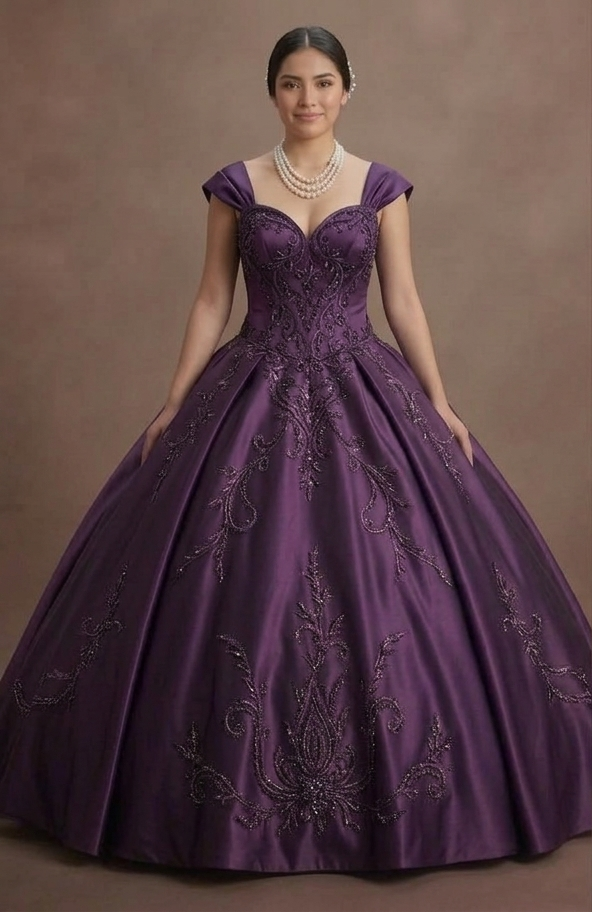 Purple Quinceañera Dress - Dark Iris Satin Luxe Gown