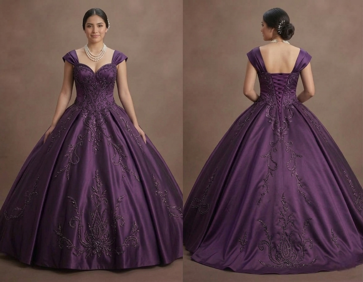 Purple Quinceañera Dress - Dark Iris Satin Luxe Gown