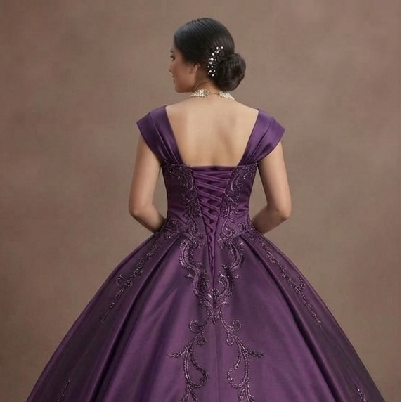 Purple Quinceañera Dress - Dark Iris Satin Luxe Gown