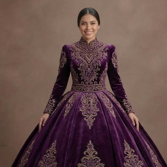 Purple Quinceañera Dress - Eggplant Velvet Formal Gown