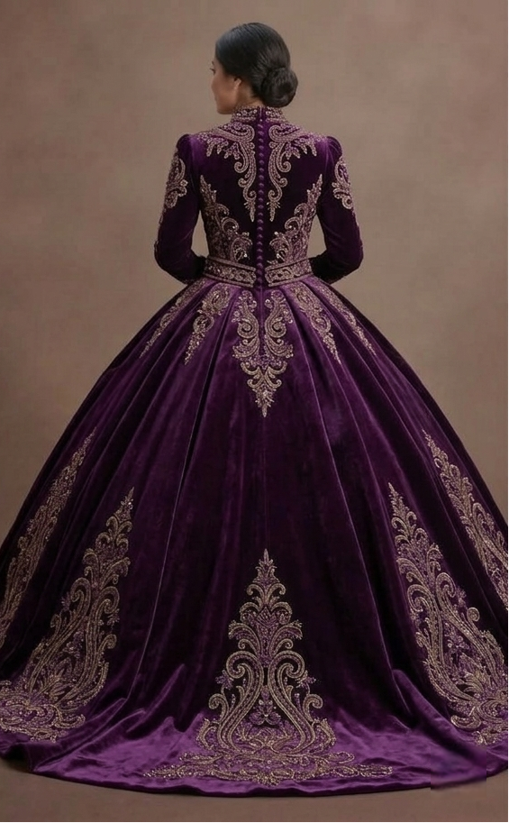 Purple Quinceañera Dress - Eggplant Velvet Formal Gown