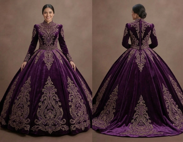 Purple Quinceañera Dress - Eggplant Velvet Formal Gown
