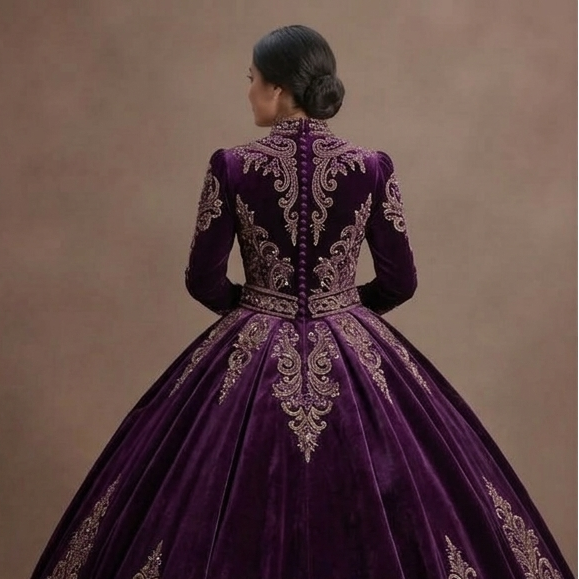 Purple Quinceañera Dress - Eggplant Velvet Formal Gown