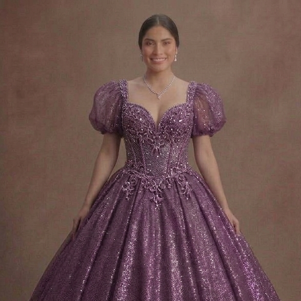 Purple Quinceañera Dress - Glitter Mesh Ball Gown