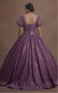 Purple Quinceañera Dress - Glitter Mesh Ball Gown