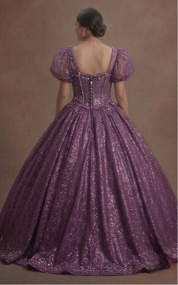 Purple Quinceañera Dress - Glitter Mesh Ball Gown