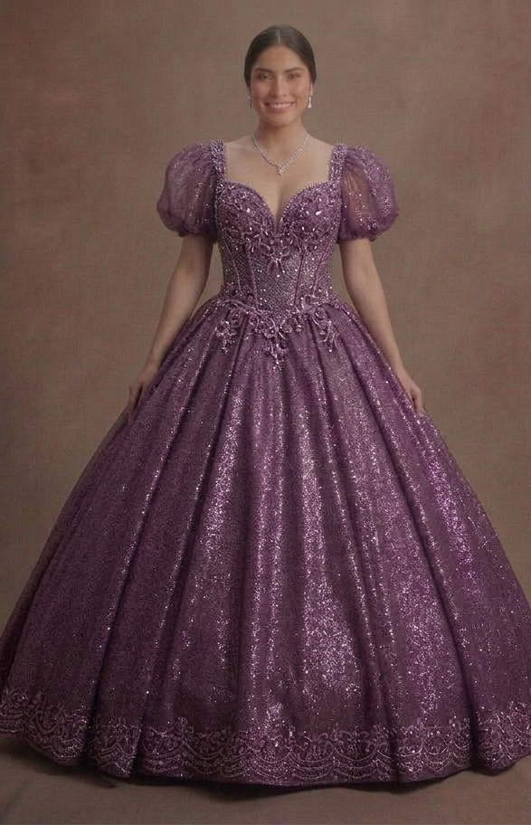 Purple Quinceañera Dress - Glitter Mesh Ball Gown
