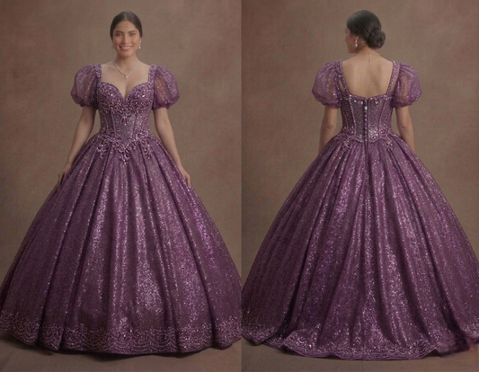 Purple Quinceañera Dress - Glitter Mesh Ball Gown