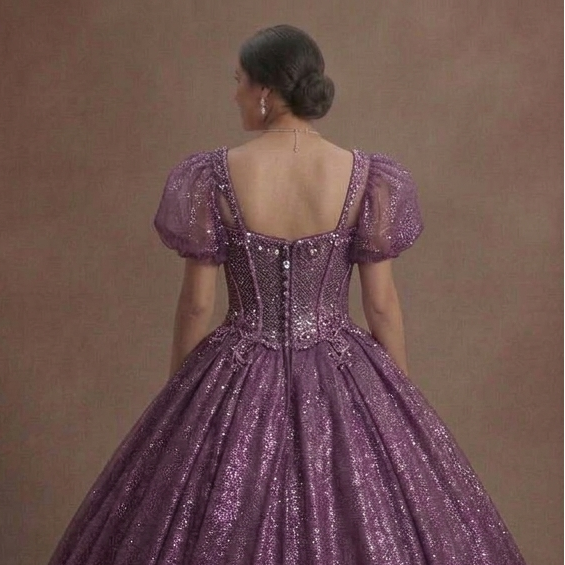 Purple Quinceañera Dress - Glitter Mesh Ball Gown