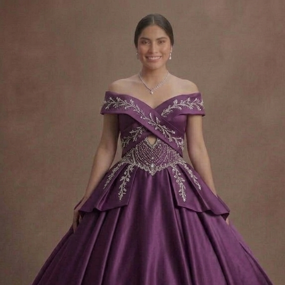 Purple Quinceañera Dress - Grape Satin Traditional Gown