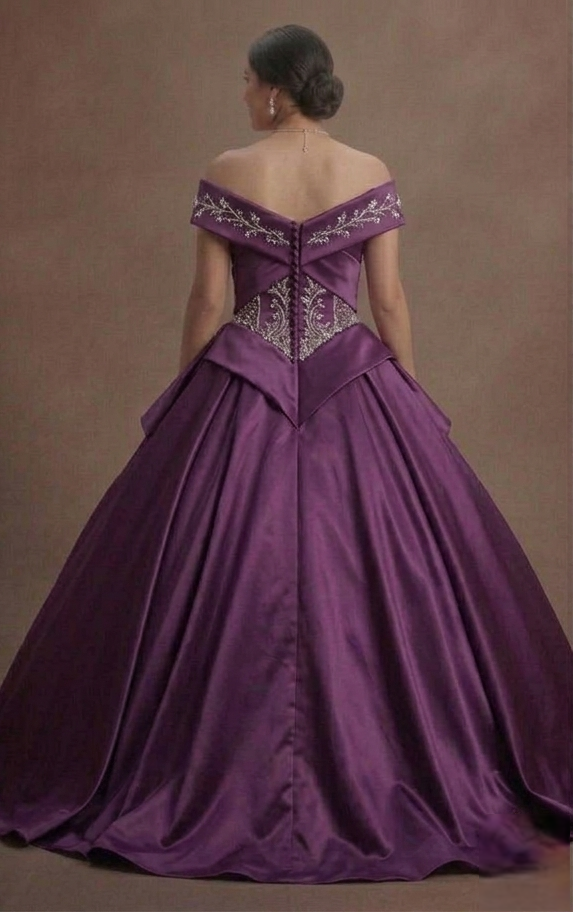Purple Quinceañera Dress - Grape Satin Traditional Gown