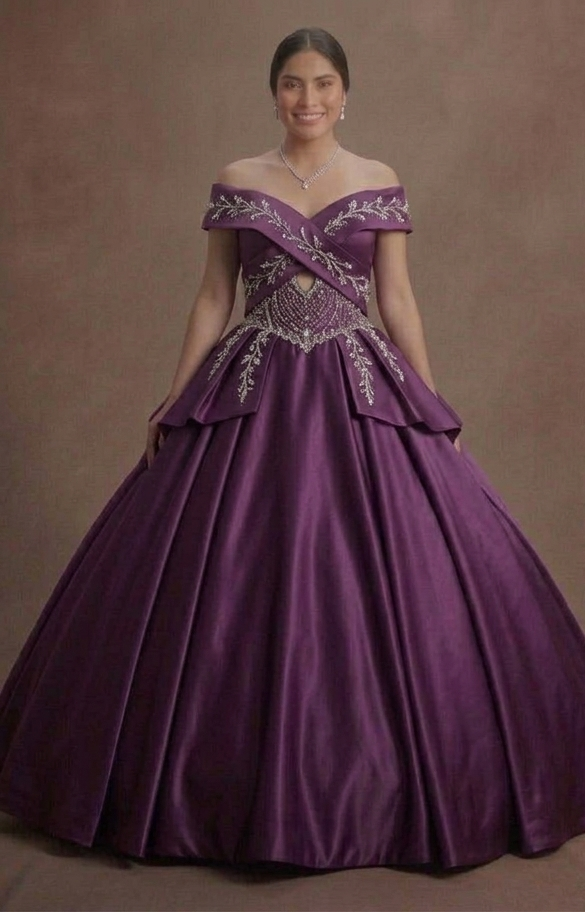 Purple Quinceañera Dress - Grape Satin Traditional Gown