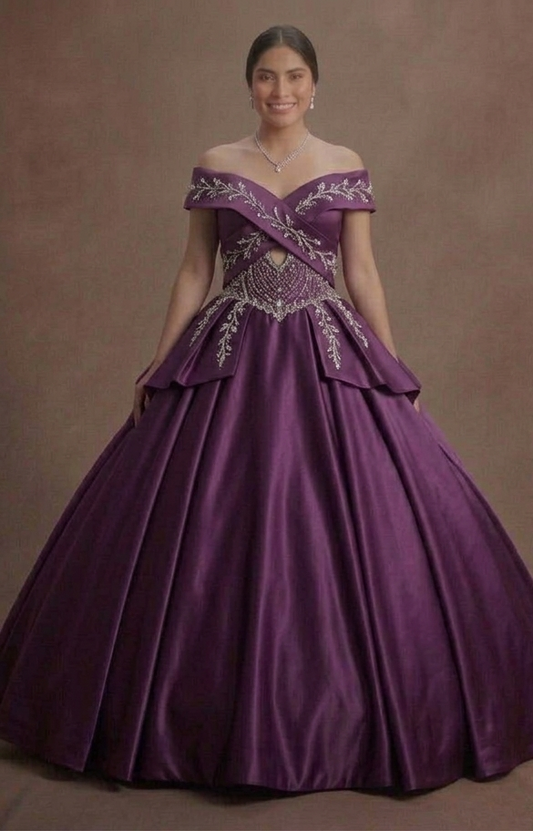 Purple Quinceañera Dress - Grape Satin Traditional Gown