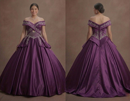 Purple Quinceañera Dress - Grape Satin Traditional Gown