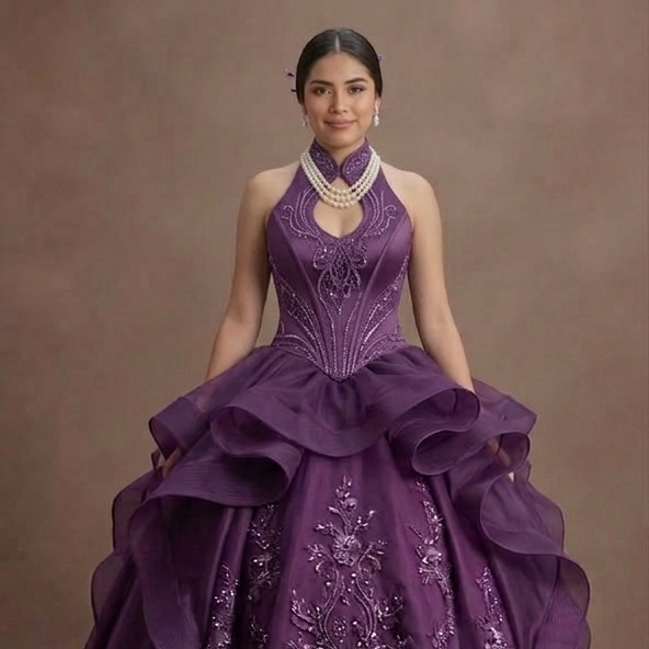Purple Quinceañera Dress - High-Low Organza Skirt