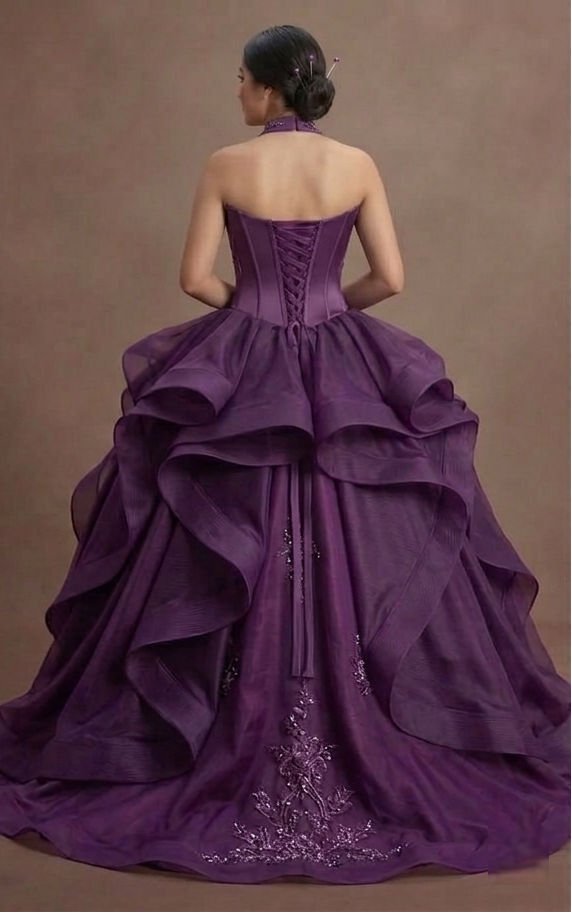 Purple Quinceañera Dress - High-Low Organza Skirt