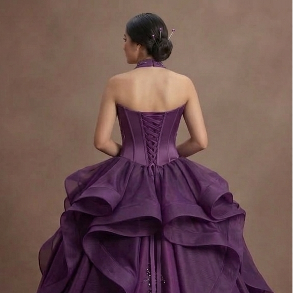 Purple Quinceañera Dress - High-Low Organza Skirt