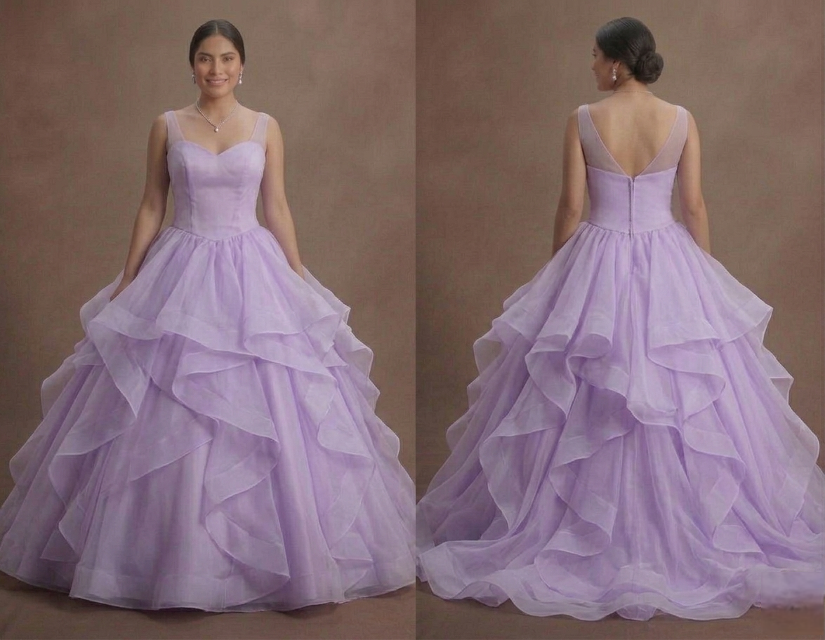 Purple Quinceañera Dress - Lilac Organza Layered Style