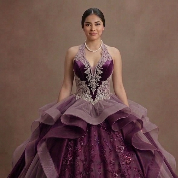 Purple Quinceañera Dress - Mauve Tulle Vintage Style