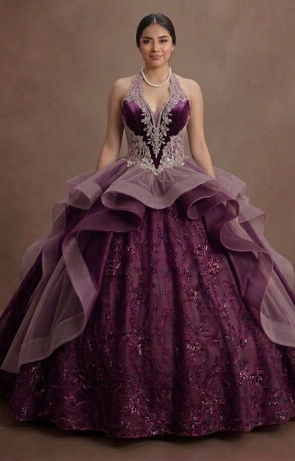 Purple Quinceañera Dress - Mauve Tulle Vintage Style