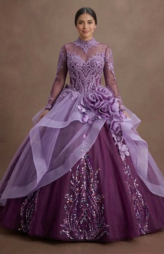 Purple Quinceañera Dress - Two-Tone Tulle XV Party Wear