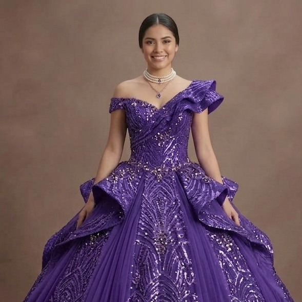 Purple Quinceañera Dress - Violet Sequin Sparkle Gown