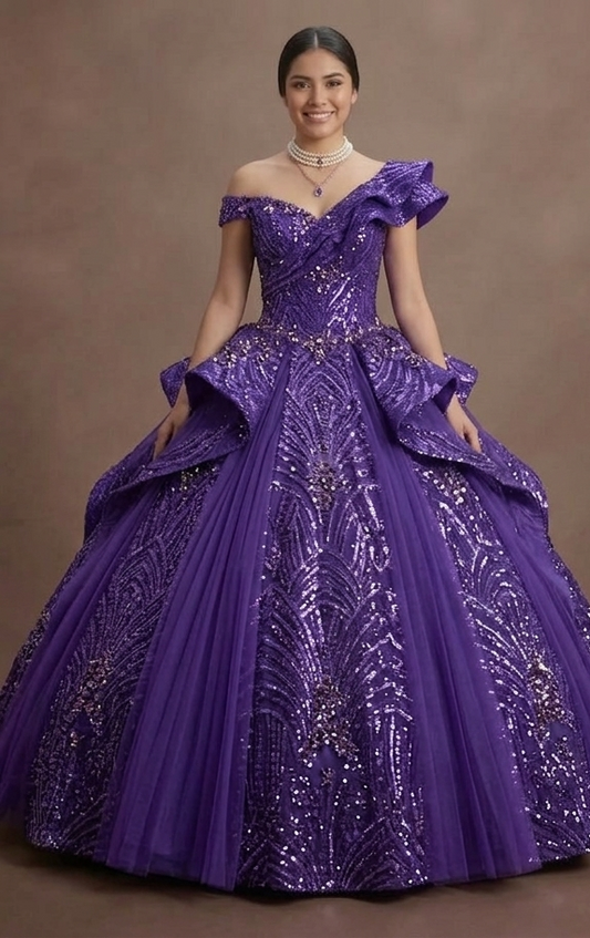 Purple Quinceañera Dress - Violet Sequin Sparkle Gown