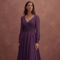Purple Wedding Dress A-Line Chiffon Flowing Bridal Gown