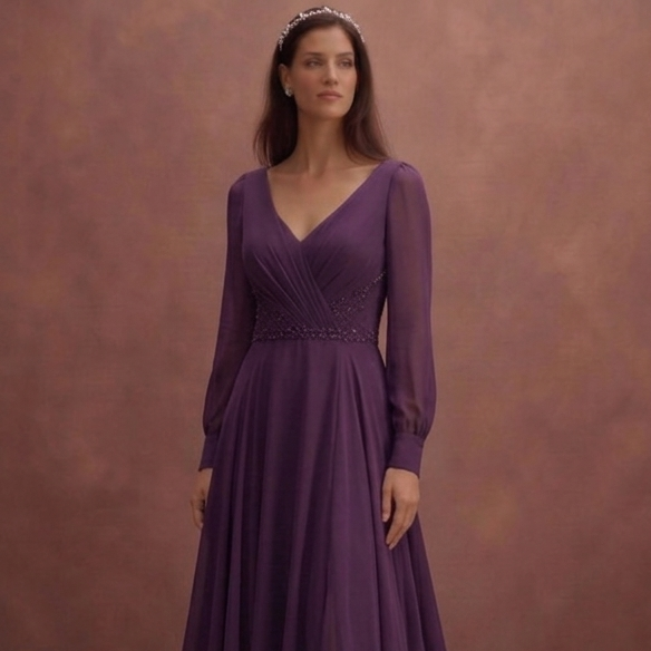 Purple Wedding Dress A-Line Chiffon Flowing Bridal Gown