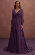 Purple Wedding Dress A-Line Chiffon Flowing Bridal Gown