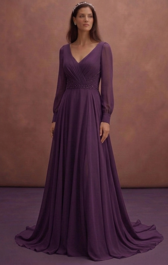 Purple Wedding Dress A-Line Chiffon Flowing Bridal Gown