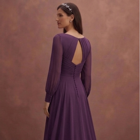 Purple Wedding Dress A-Line Chiffon Flowing Bridal Gown