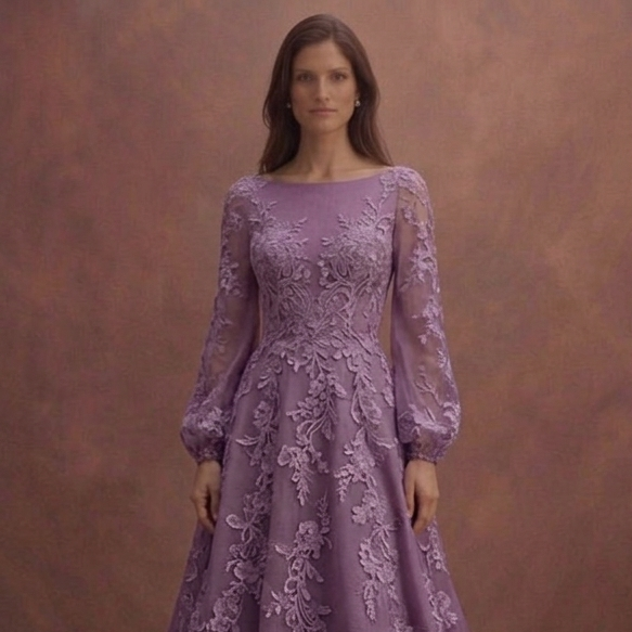 Purple Wedding Dress A-Line Lace Appliqué Bridal Gown