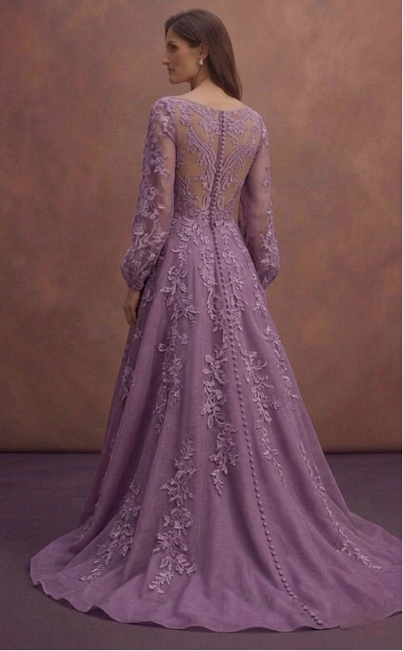 Purple Wedding Dress A-Line Lace Appliqué Bridal Gown