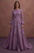 Purple Wedding Dress A-Line Lace Appliqué Bridal Gown