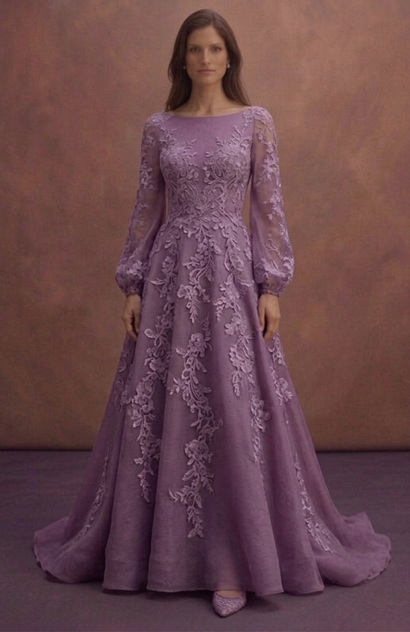 Purple Wedding Dress A-Line Lace Appliqué Bridal Gown