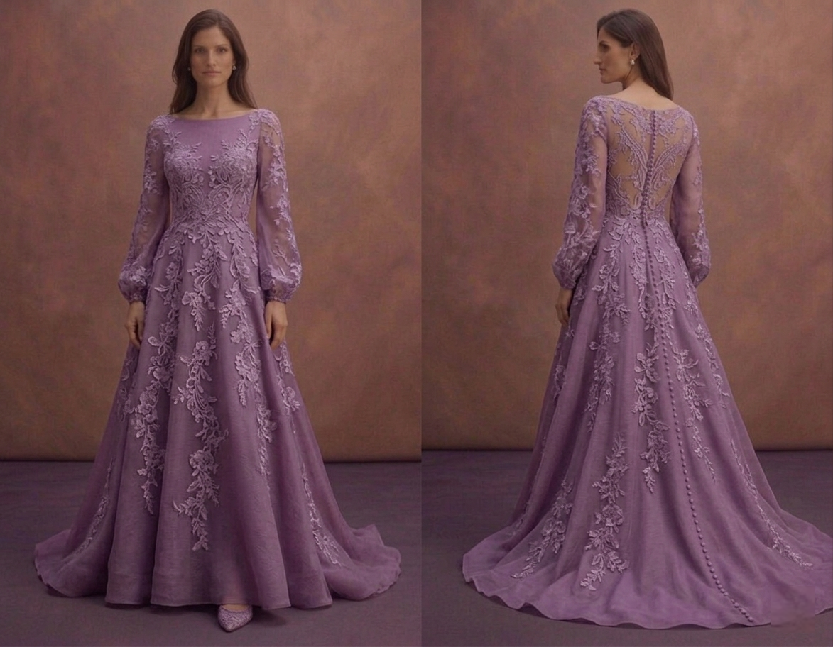 Purple Wedding Dress A-Line Lace Appliqué Bridal Gown