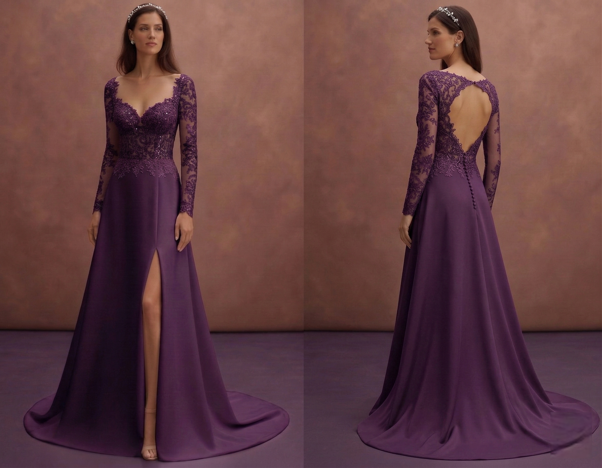 Purple Wedding Dress A-Line Satin Bridal Gown