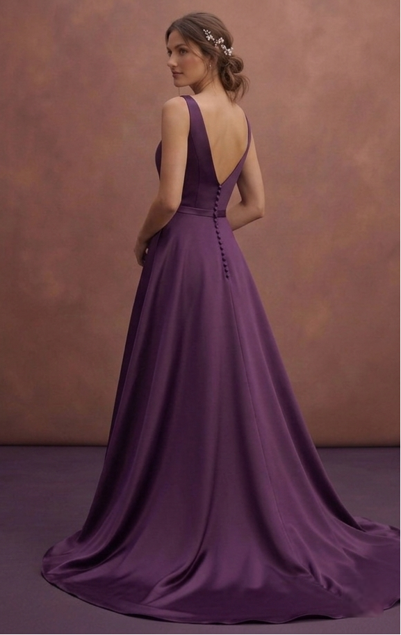 Purple Wedding Dress A-Line Satin Minimal Bridal Gown