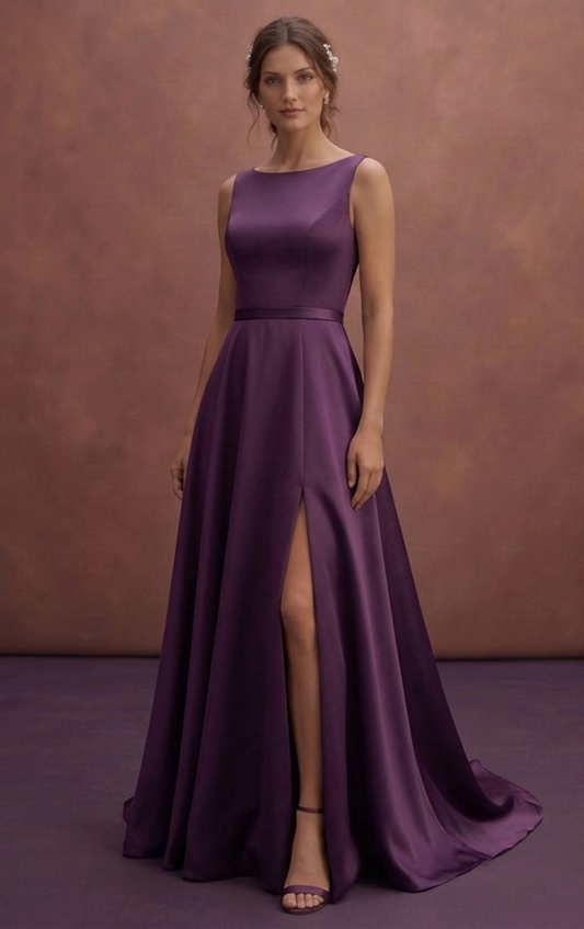 Purple Wedding Dress A-Line Satin Minimal Bridal Gown