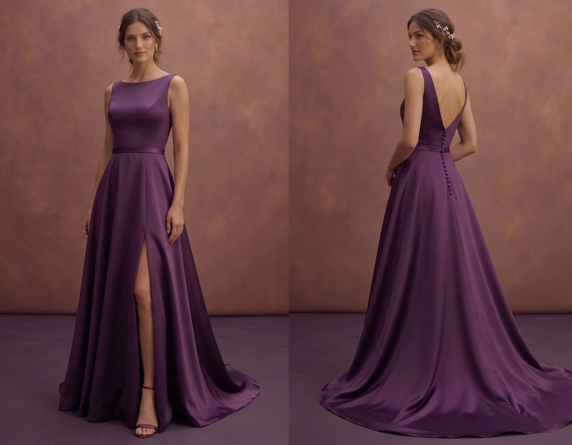 Purple Wedding Dress A-Line Satin Minimal Bridal Gown